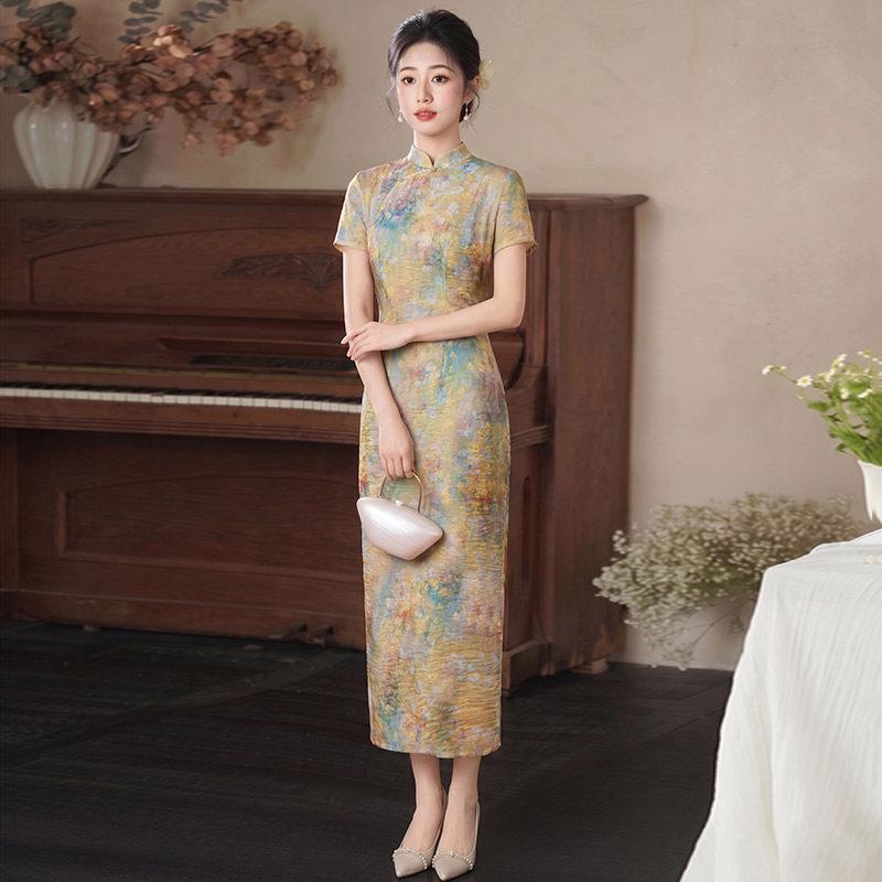 Yellow Daily National Style New Chinese Suzhou Long Cheongsam Improved Young 1011 New Women's Premium Summer