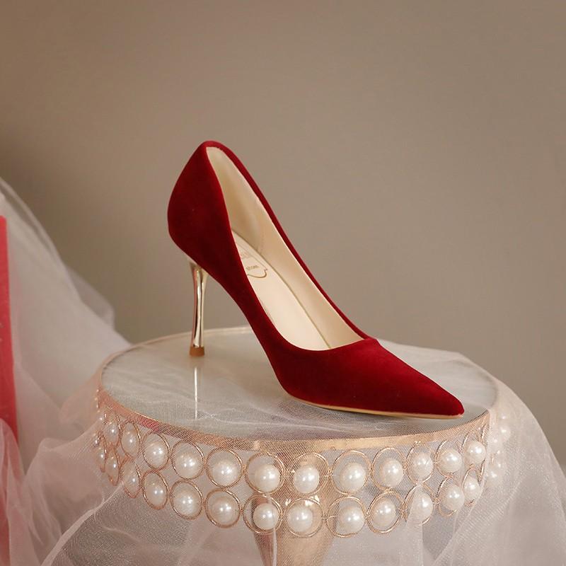 Fashion Fashion Red Wedding Shoes for Women 2024 Spring/Summer/Autumn New Pointed Toe Women Shoes Fine High Heels Bride Shoes Size 34-42