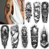 3pcs Temporary Tattoo Black And Grey Realism Buddha Statue And Temple Knight And Sword For Men Women Adults