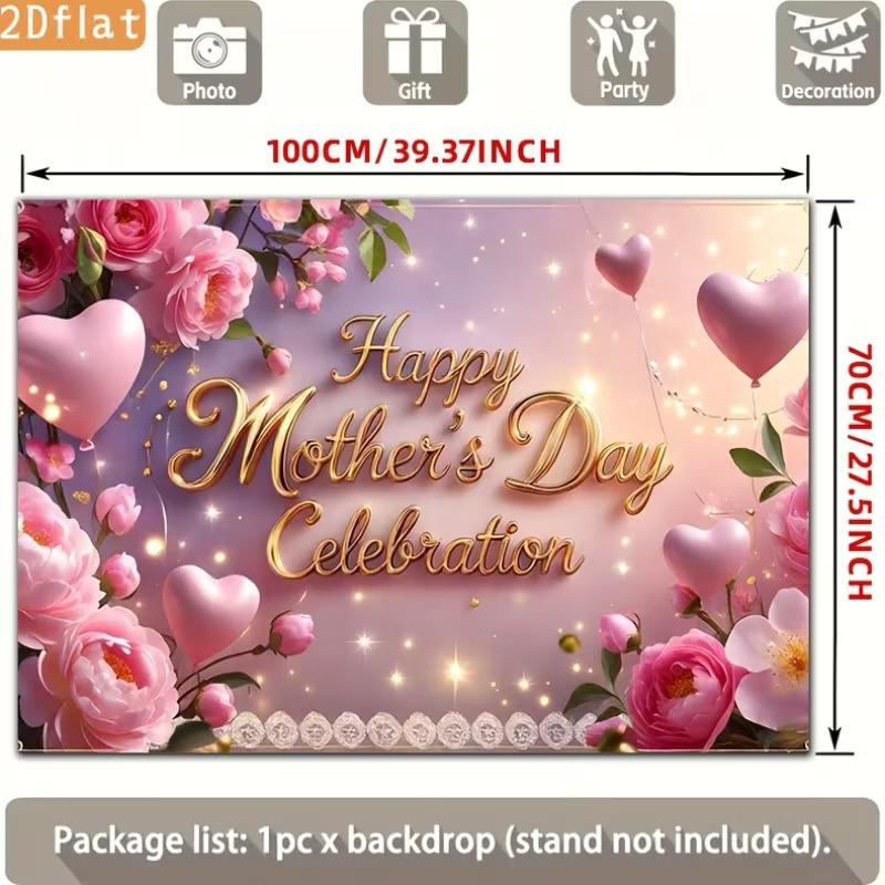 2D "Happy Mother's Day Celebration" Backdrop, 2D Flat Floral Background for Mother's Day Event Decoration