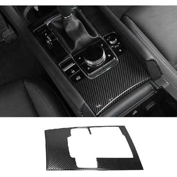 Car Accessories Fit for 2024 2025 Mazda 3 Axela Interior Gear Shift Knob Console Media Panel Cover Trim (Carbon Fiber Style) Stainless Steel 1