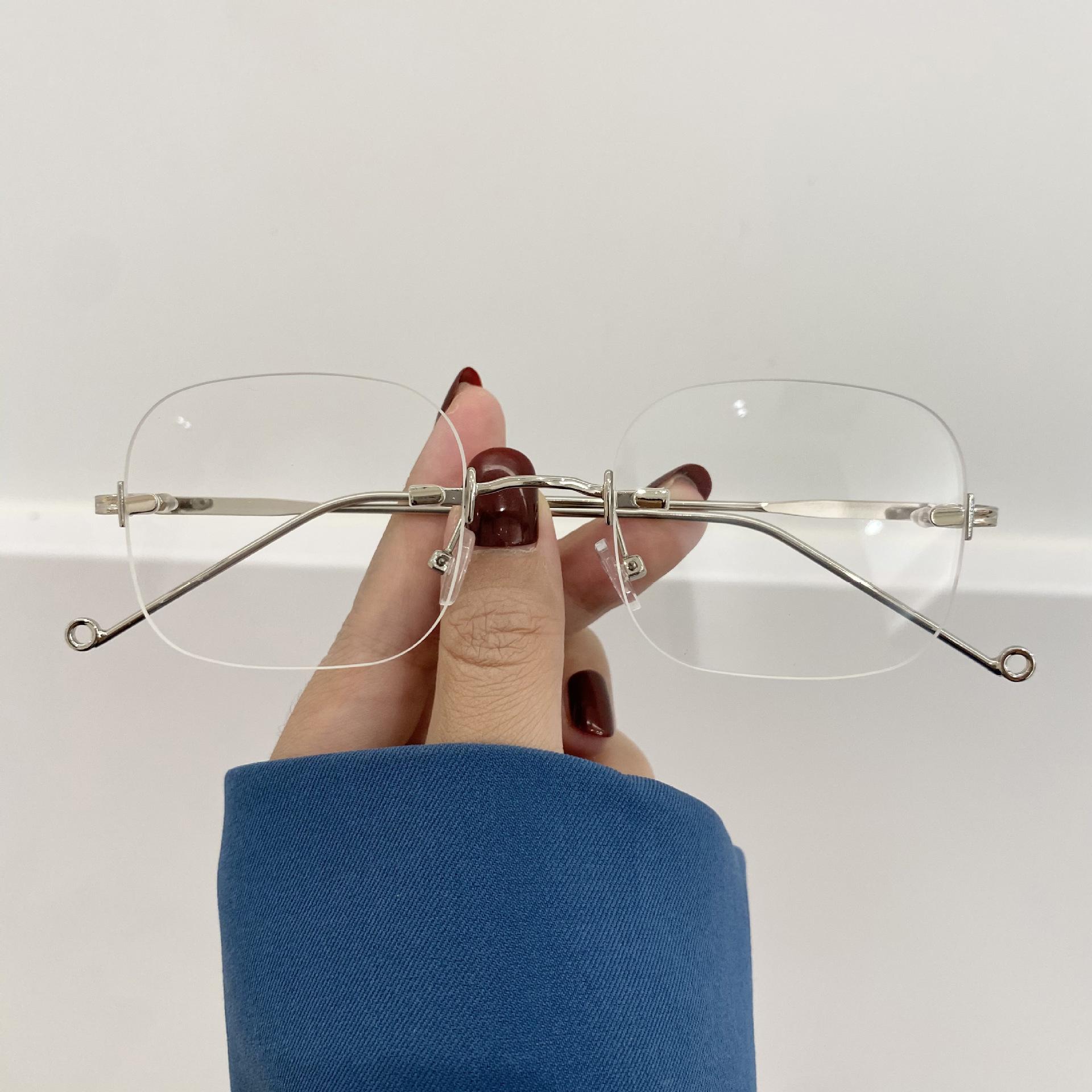 Rahmenlose Ultraleichte Myopie-Brille für Damen Retro Anti-Blaulicht Lesebrille Metallrahmen Quadratisch Kleiner Rahmen Brillen -4.0