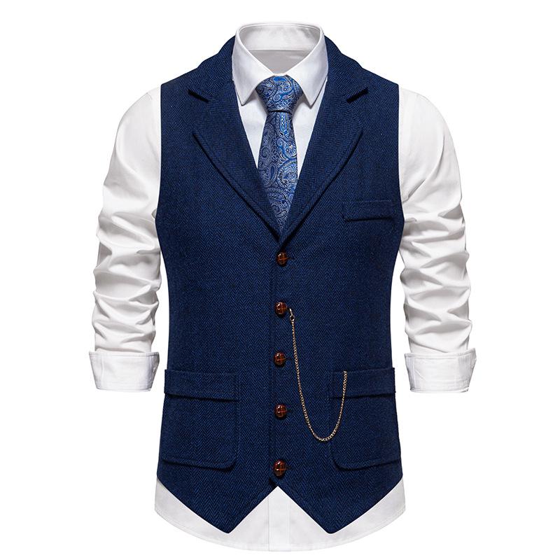 

Men s Vintage Herringbone Tweed Waistcoat with Horse Chain Detail Extra Extra Large