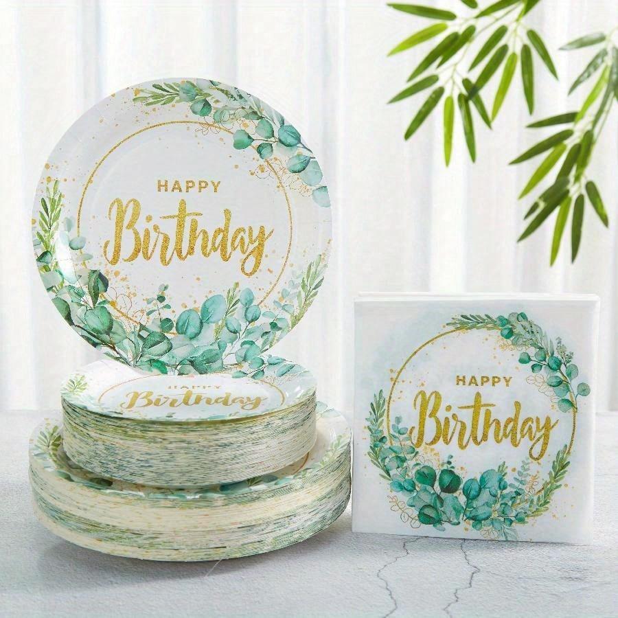 Flower & Strawberry Pattern Paper Plates, Party Supplies, Disposable Plates Fit for 24 Guests, for Party Decoration, Birthday, Gift-Giving