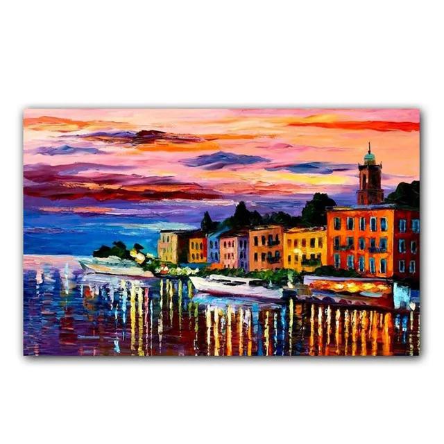World Famous Street Scenery Canvas s Night Scene Canvas Picture European Oil Print for Living Room Wall Decor