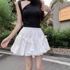 Women's Gray High-Waist Pleated Bow Skirt: Summer Slimming, Ant-Exposure Lantern Style