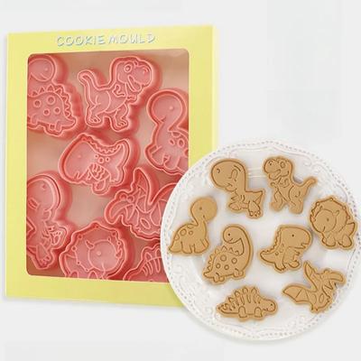 8Pcs Set Cookies Cutters Dinosaur Plastic Cartoon Pressable Biscuit Mold Confectionery Cookie Stamp Baking Pastry Bakeware Tools