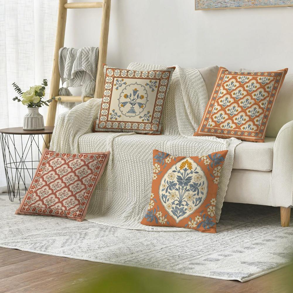 Retro Roman Pattern Cushion Cover Natural Linen Organic Fabric Double-Sided Printing Sofa Home Decor Gift Pillow Cover