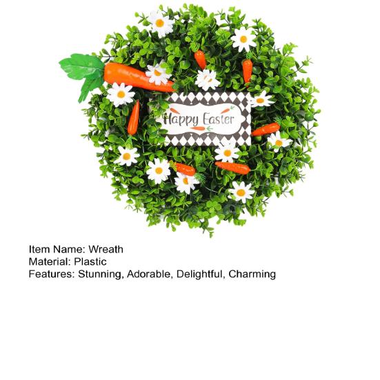 Konstgjord Eukalyptuskrans med Morötter Vår Sommar Vildblomskrans med Gröna Blad för ytterdörr Vägg Fönster Veranda Påskfest Dekoration