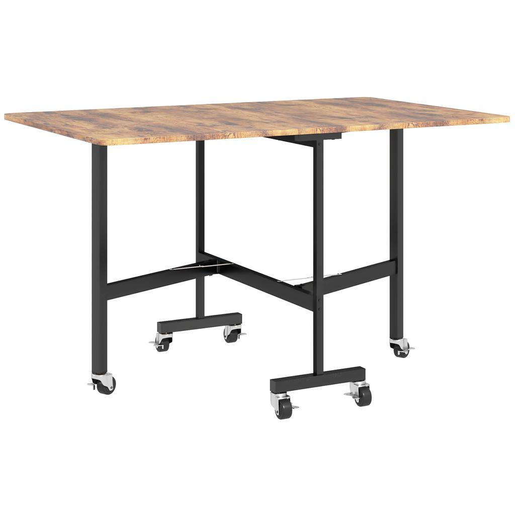 Folding Kitchen Dining Table, 2 Drop Leaves, 6 Wheels, Seats 4-6, 120 x 80 x 73 cm, Rustic Brown