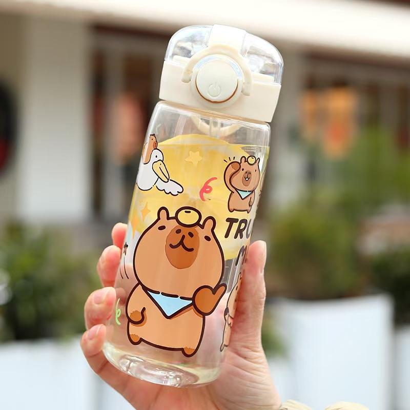

Cute Hamster Plastic Water Cup for Kids, Cartoon Student Water Bottle, Portable with Straw, Leakproof, 13.53 Oz, Holiday Design 0.4L