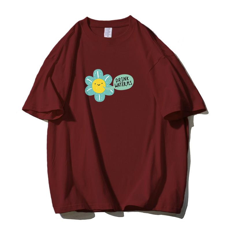 

Женская футболка Shellsuning с милым цветочным принтом, лето 2023, большие размеры, 100% хлопок, повседневные базовые футболки с короткими рукавами, женские свободные универсальные топы в стиле Харадзюку 3XL вино красного