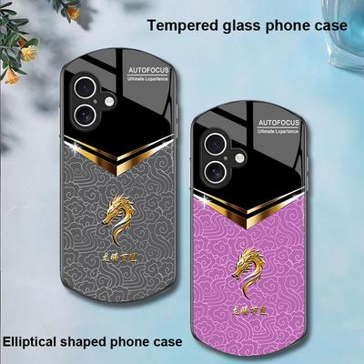 V-shaped Faucet For Apple IPhone 16 11 13 15 14 Pro Max 12 Mini 7 8 Plus XR X XS SE Elliptical Shaped Tempered Glass Phone Case