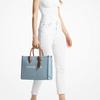Michael Kors MK Mirella Logo Hardware Zipper Pocket Cotton Denim Tote Bag Women Tote Light-Blue 35F3G7ZT2C-DENIM