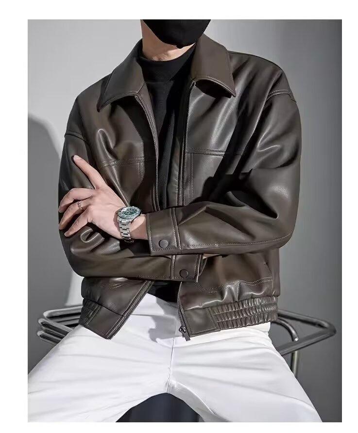 Giacca Casual alla Moda da Uomo in Ecopelle PU con Revers - Stile Primavera/Autunno