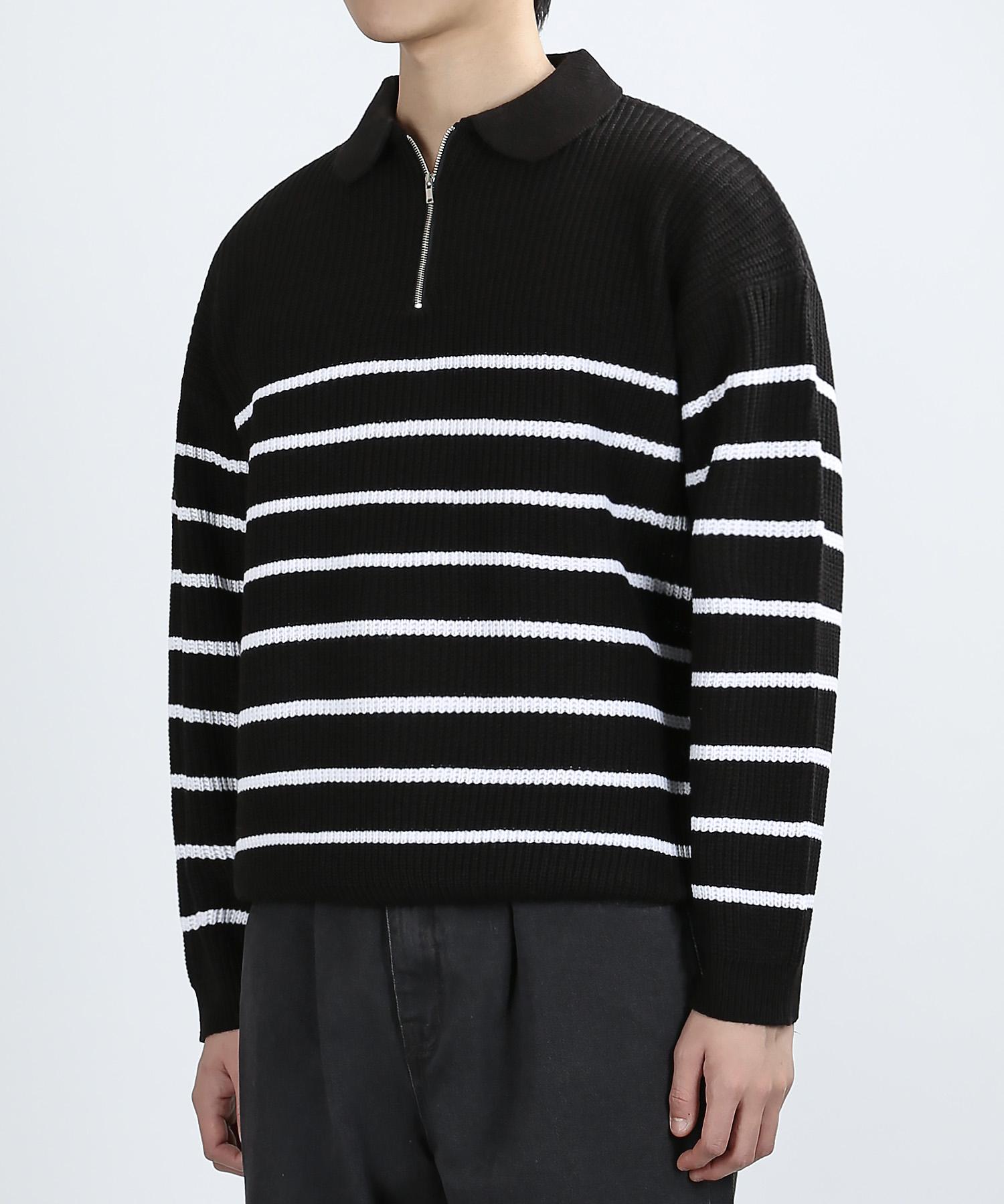 Berry Vein Half Stripe Collor Knit (Black) One Size