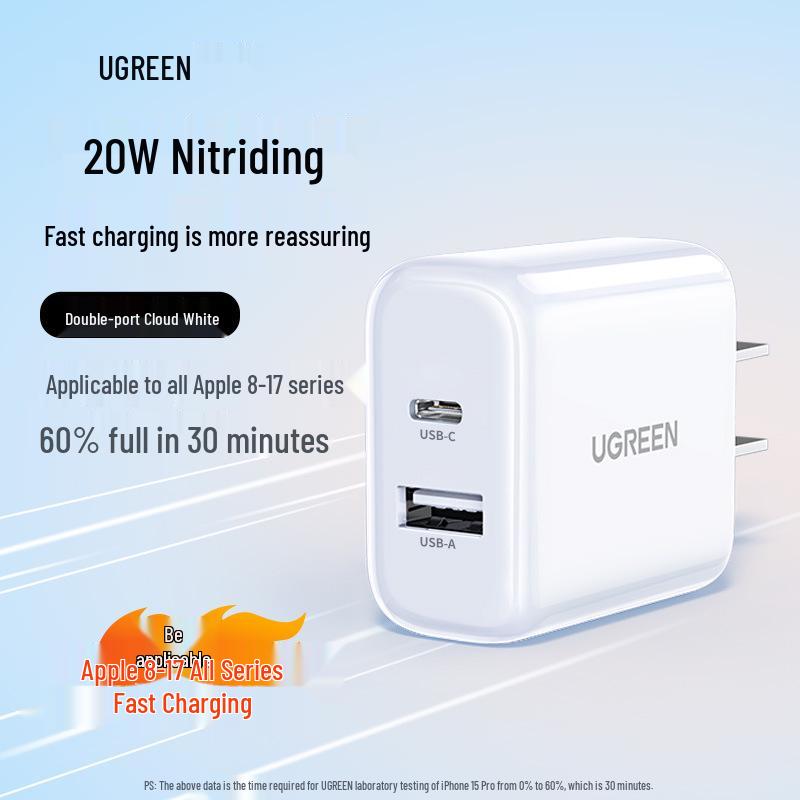 UGREEN 30W Dual-Port Charger for iPhone 15/13, iPad, Huawei, Android