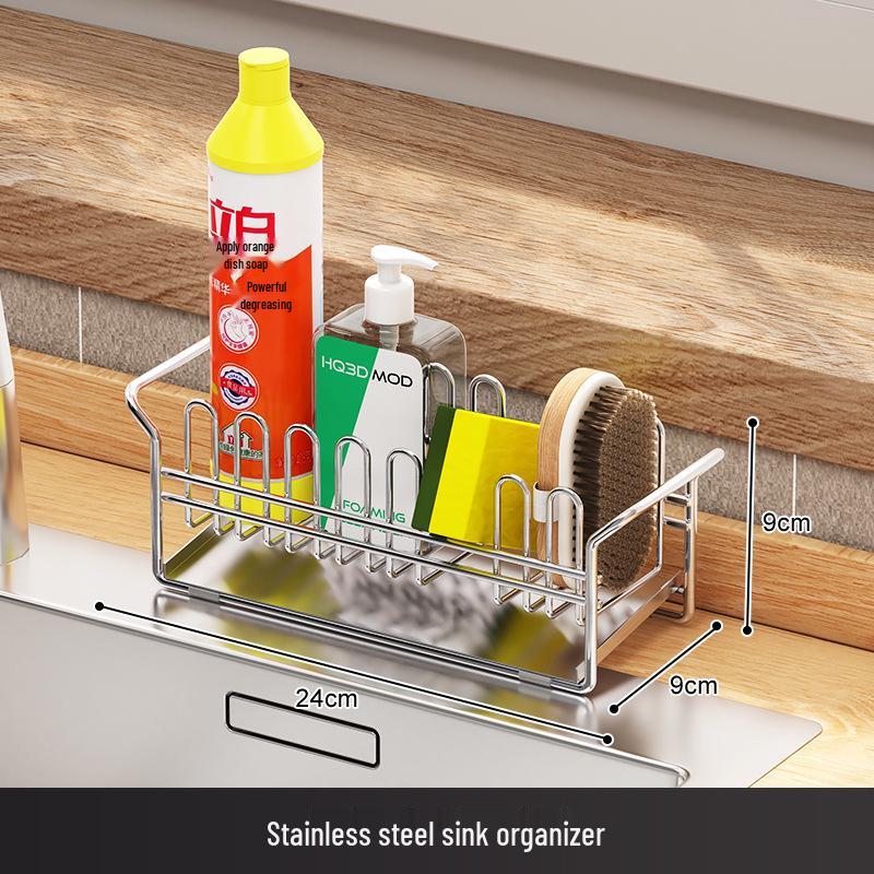 Japanese Style 304 Stainless Steel Kitchen Countertop Rack for Sponges, Soap, and Cloths