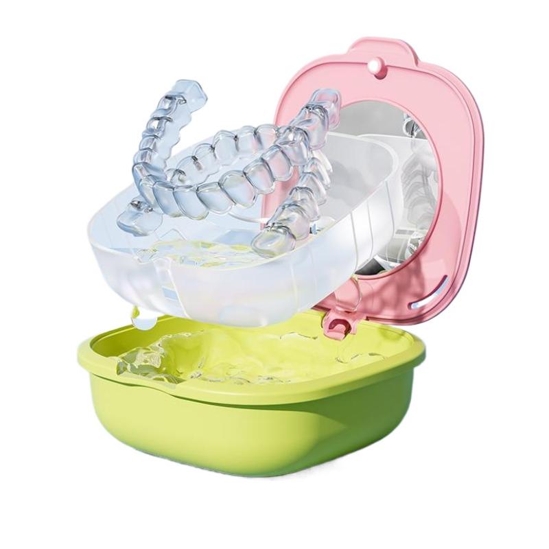 Retainer Case With Drain Basket Portable Mouth Guard Box Oral Cleaning False Teeth Denture Storage Box Teeth Aligner Braces Box