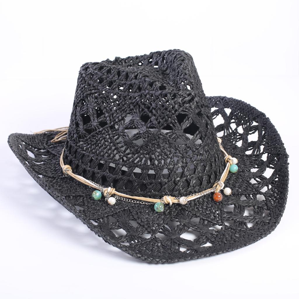 Beliebter europäischer und amerikanischer klassischer hohler westlicher Cowboyhut Herren- und Damen-Mode Urlaubs-atmungsaktiver Sonnenschutz-Strohhut