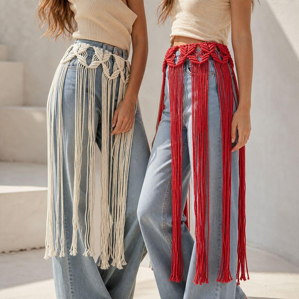 Bohemian Netted Fringe Waistband Decorative Tassel Fringed Waist Belt Women's Waist Accessory