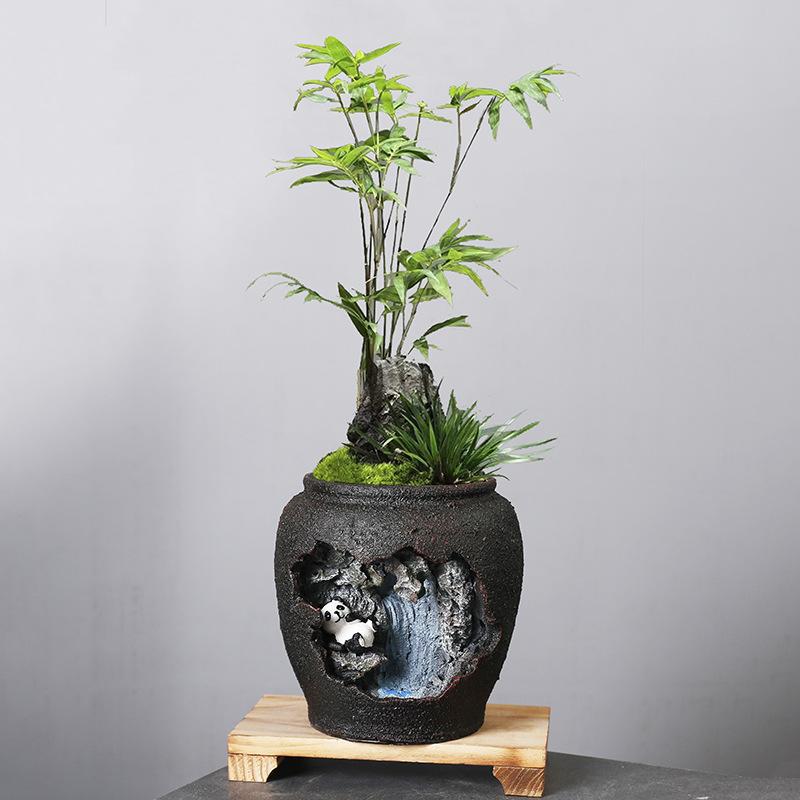 Retro Creative New Chinese Style Succulent Flowerpot Resin Landscape Decoration Desktop Indoor Balcony Potted Plant