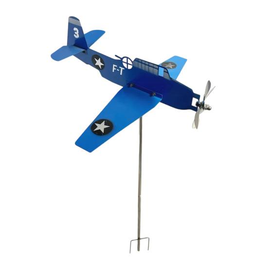 Metal Airplane Weathervane, Outdoor Garden Wind Spinner, Rotating Aircraft Yard Art Stake, 3D Kinetic Wind Sculpture for Patio, Lawn, Porch