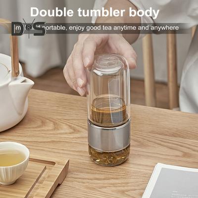 Glass Tea Infuser Bottle Double-Layer Insulation Portable Travel Tea Maker with Filter 300ml Leakproof Drinking Cup for Home Office Outdoor Activities