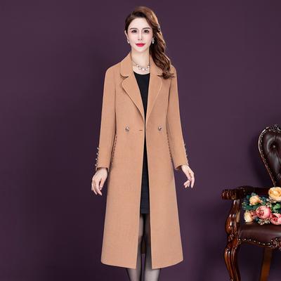 Women's Winter Long Waisted Suit Collar Temperament Tweed Coat