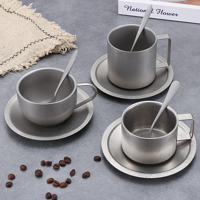 304 Stainless Steel Double-Layer Insulated European Coffee Cup Set - 3-Piece