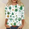 Women's Fashion Casual Round Neck Three-quarter Sleeve Christmas Print T-shirt Top