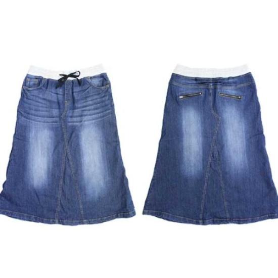 Större Storlekar Kläder Lång Kjol Jeanskjol Lång Längd Stretch Denim Blå 3L WD-0085