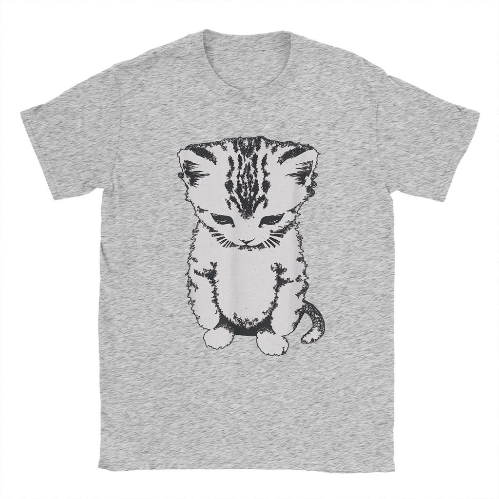 Mens Funny Sad Cat Meme T Shirts Pure Cotton Clothing Novelty Short Sleeve Crewneck Tees Party TShirts