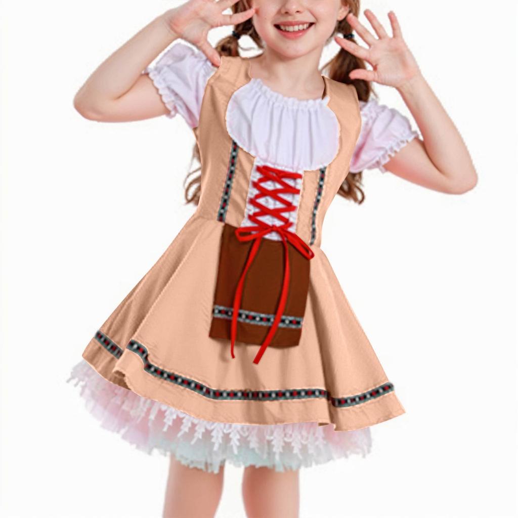 Girl's  Vintage Dress Solid Color Patchwork Cosplay Dresses