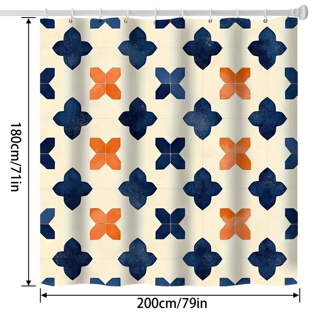 Moroccan Abstract Line Color Shower Curtain - Modern Art Design, Machine Washable, Includes Hooks, Partially Lined