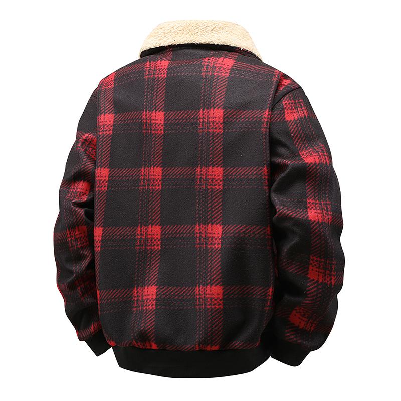 American Style Suede Collar with Added Velvet and Thick Checkered Pattern for Sports and Leisure Outdoor Men's Jacket and Cotton Jacket