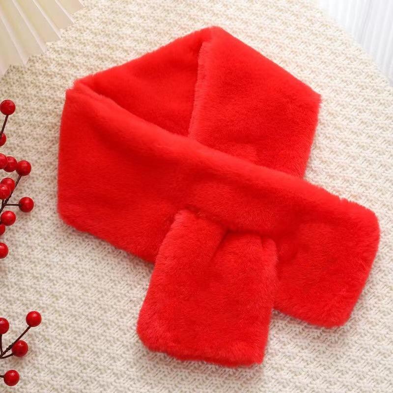 

Корейский зимний шарф из искусственного меха кролика для женщин и девочек, мягкий плюшевый шарф, однотонный воротник, теплый материал, рождественский подарок one size красный