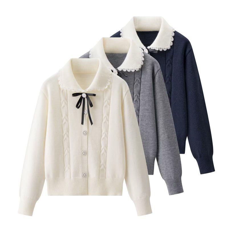 Za New Fall Women's Clothing 2025 Preppy Style Fashion Sweet Bows Long Sleeves Knitting Cardigan Sweater