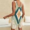 Women Plus Size Sleeveless Scoop Neck Geometric Printed Loose Fit Short Romper With Pockets