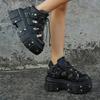 Ghete noi de gleznă pentru femei în stil punk de primăvară, cu șireturi, cu vârf rotund, cu talpă groasă, cu platformă, Botas Mujer, Adidași negri pentru bărbați