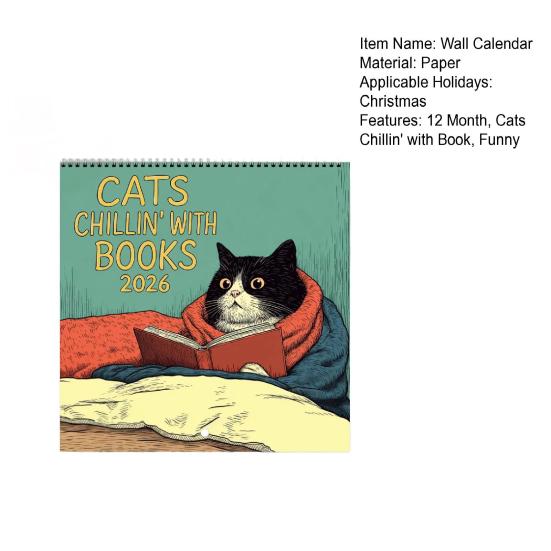 Cats Chillin' With Book 2026 Wall Calendar Funny Cat-Themed 12 Monthly Planner