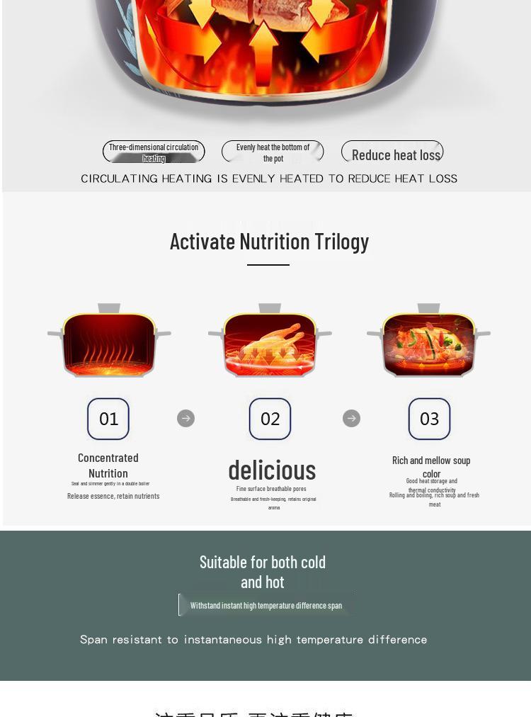 Large Capacity Heat Resistant Ceramic Stew Pot Ming Health Home Gift