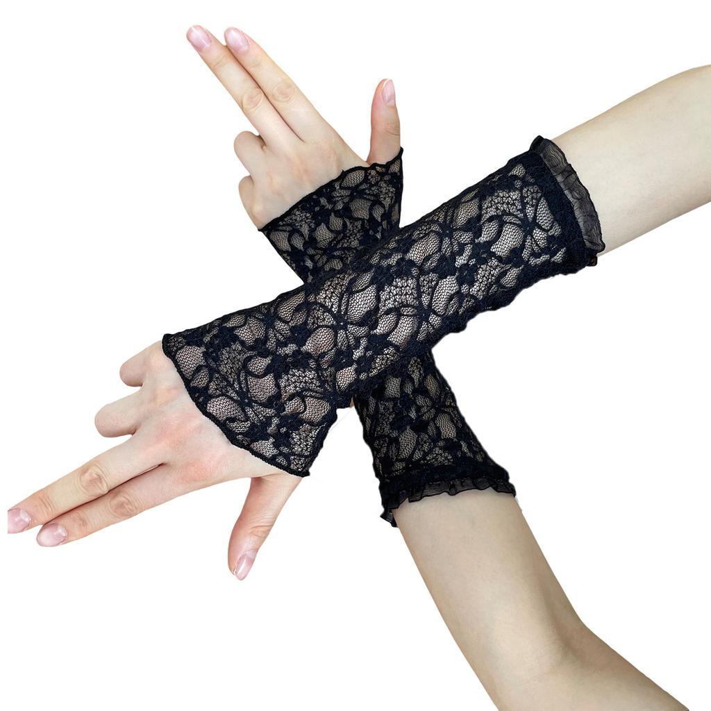 Y2K Style Lace Gloves Sheer Chiffon Sun Protection Arm Sleeves For Women Outdoor Activities And Daily Fashion