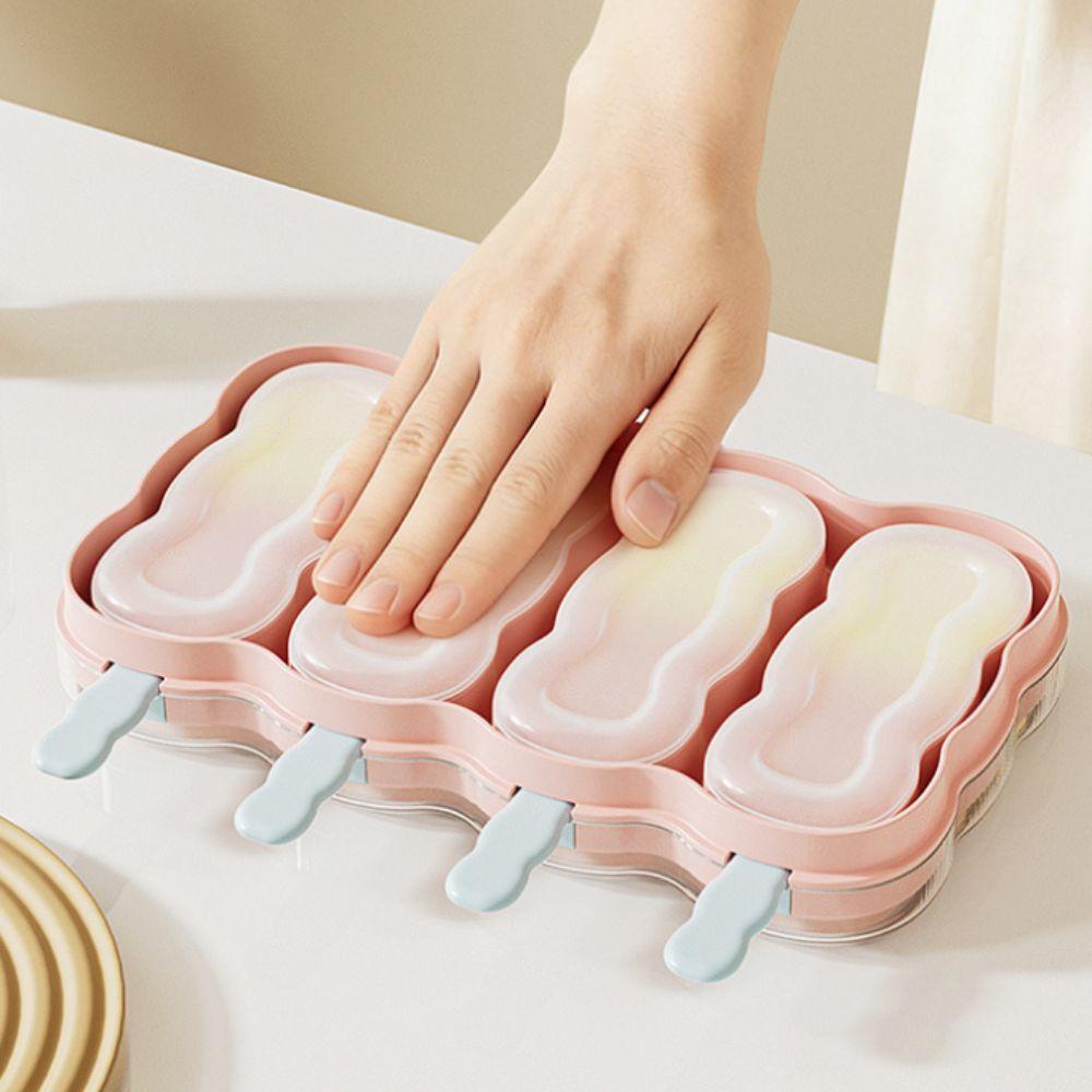 with Lid 4 Grid Ice Cream Mold Plastic Ice Lolly Mould Household Ice Candy Mold Baby Food