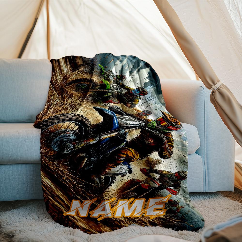 Dirt Bike Race Outdoor Customize Your Name Blanket Comfortable Soft Lightweight Allseason Multipurpose Blanket For Travel Camping Picnics Sofa Office