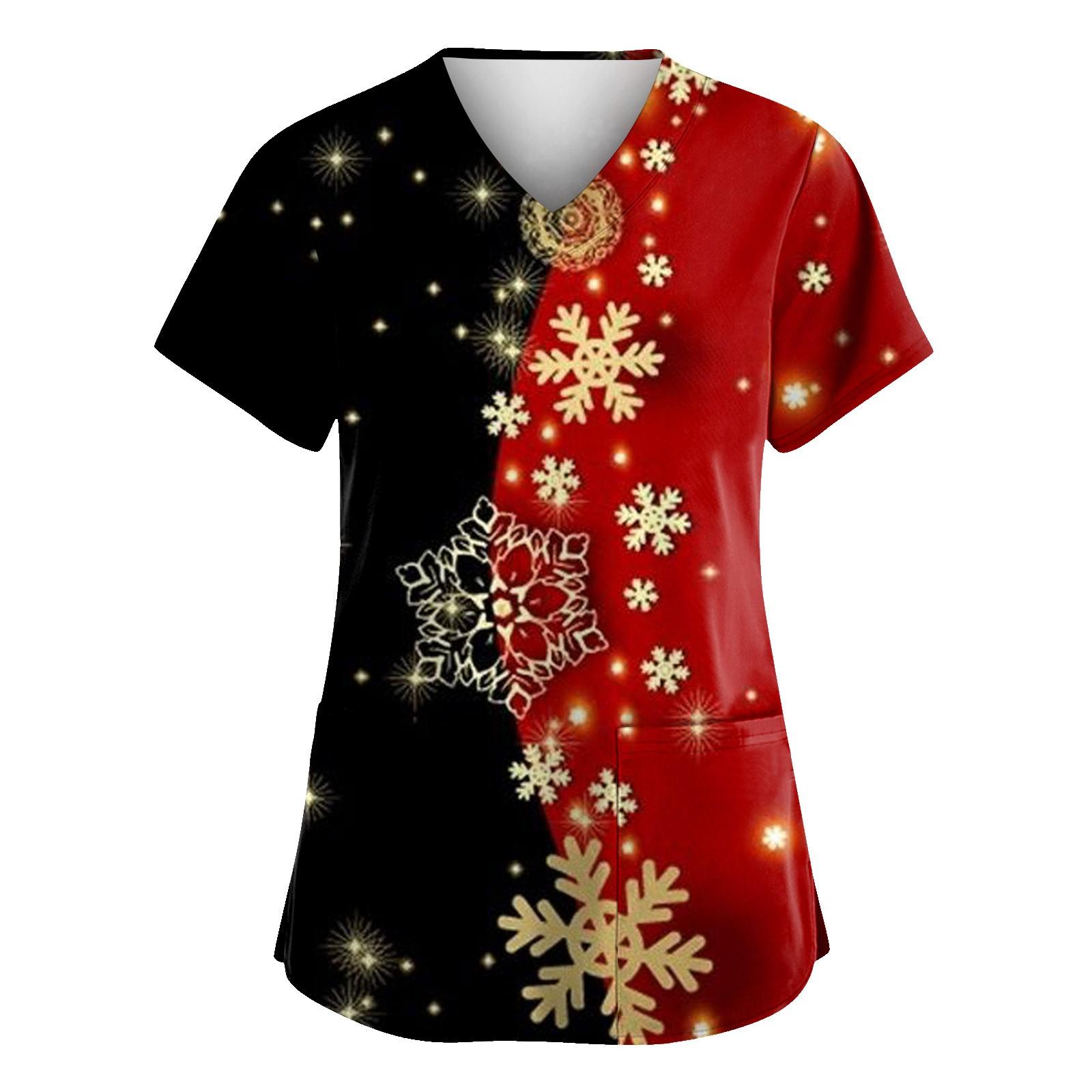 

Жіночий модний робочий одяг з V-подібним вирізом і короткими рукавами з принтованими кишенями L