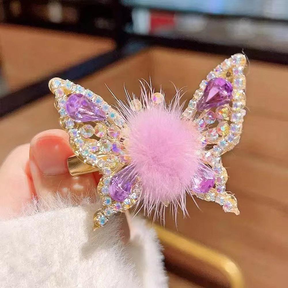 2 Pcs Butterfly Hair Clips Colorful Shiny Flying Butterfly Hairpin with Soft Hairball for Girls