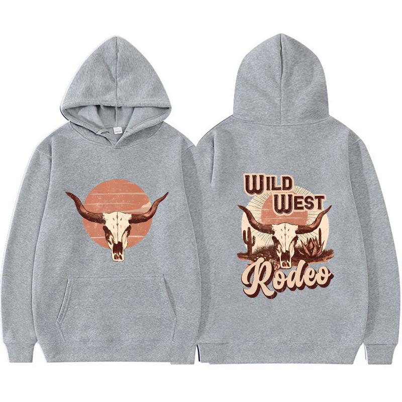 Cowboy Tribe Cow Skull Hoodies Print Fashion Sweatshirt Hip Hop Casual Unisex Autumn Winter Fleece Streetwear Tops