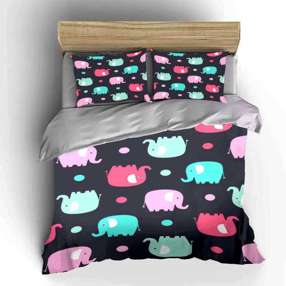 Colorful Elephant Pattern Decor Set Soft Comfortable Duvet Cover Bedding Set Included 1*Duvet Cover & 2*Pillowcases, Gift