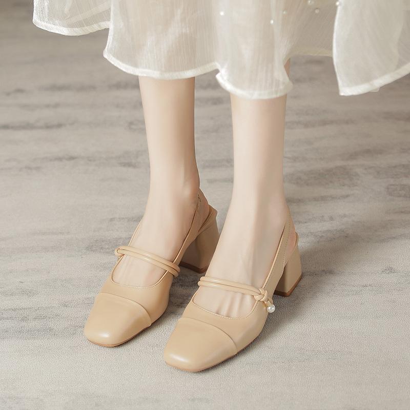 Mary Jane Sandals Women's Versatile Coarse Heel Single Shoes Leaky Heel with Women's Shoes Women's Shoes